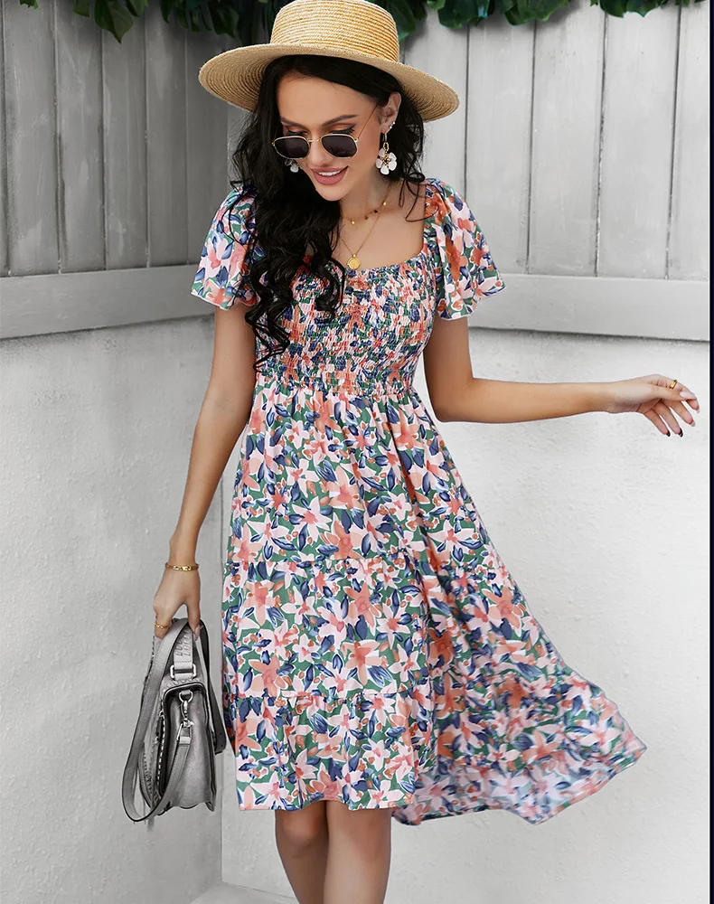 Waliicorners Casual Bohemian New Short Sleeve Medium Long Dresses Summer Floral Off The Shoulder Dress For Women 23 S2ad82c8a1a6a4bbb9dd77d8560ecea28a