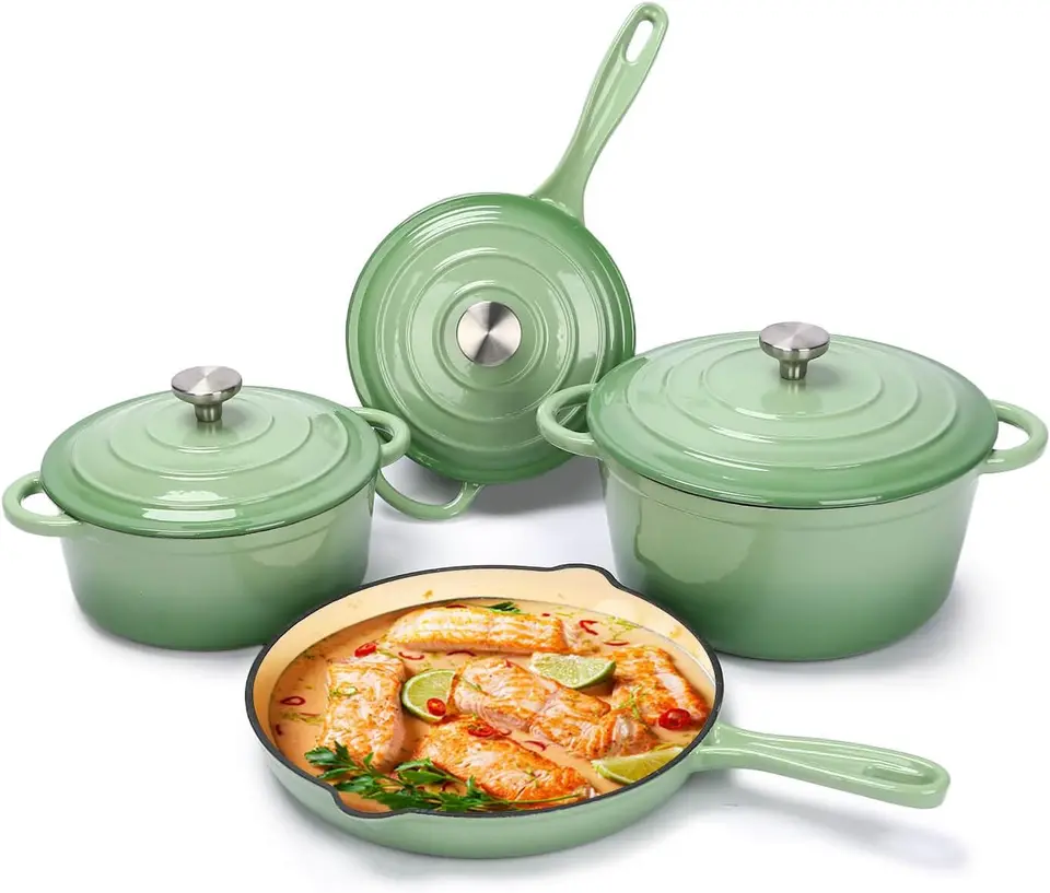 Premium 7 Piece Enameled Cast Iron Cookware Set