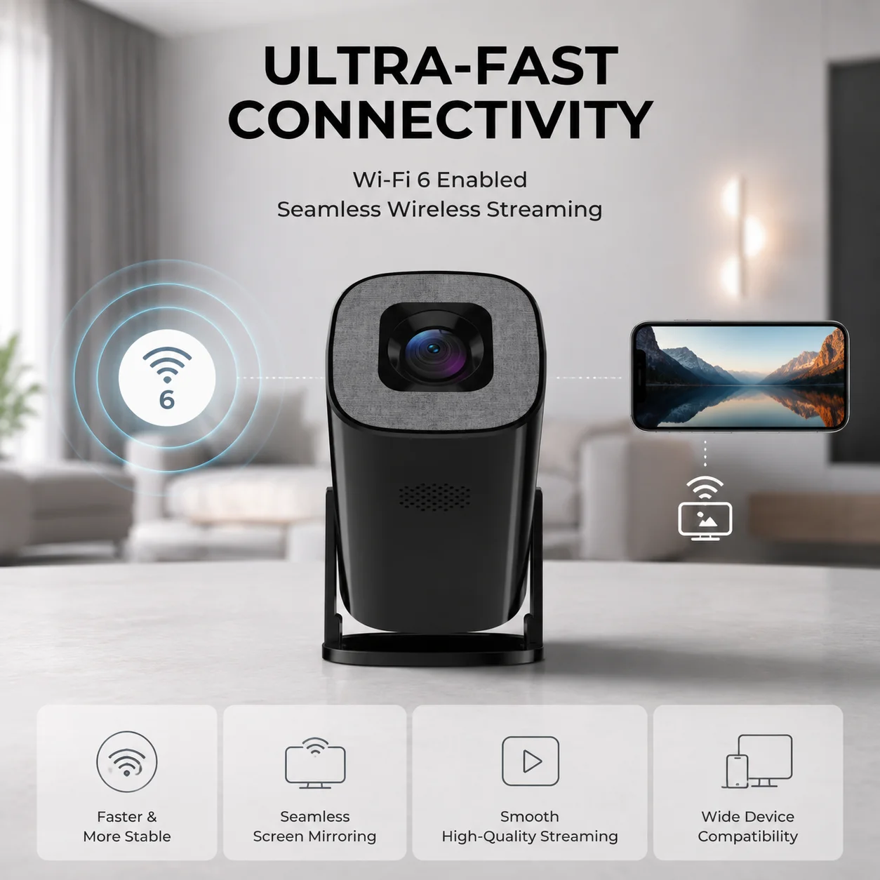 베스트셀러 V1 포켓 LED 프로젝터, 8K 디코딩, 듀얼 WiFi&블루투스, 단초점 HD, 네이티브 1080P 저렴한 휴대용 스마트 프로젝터