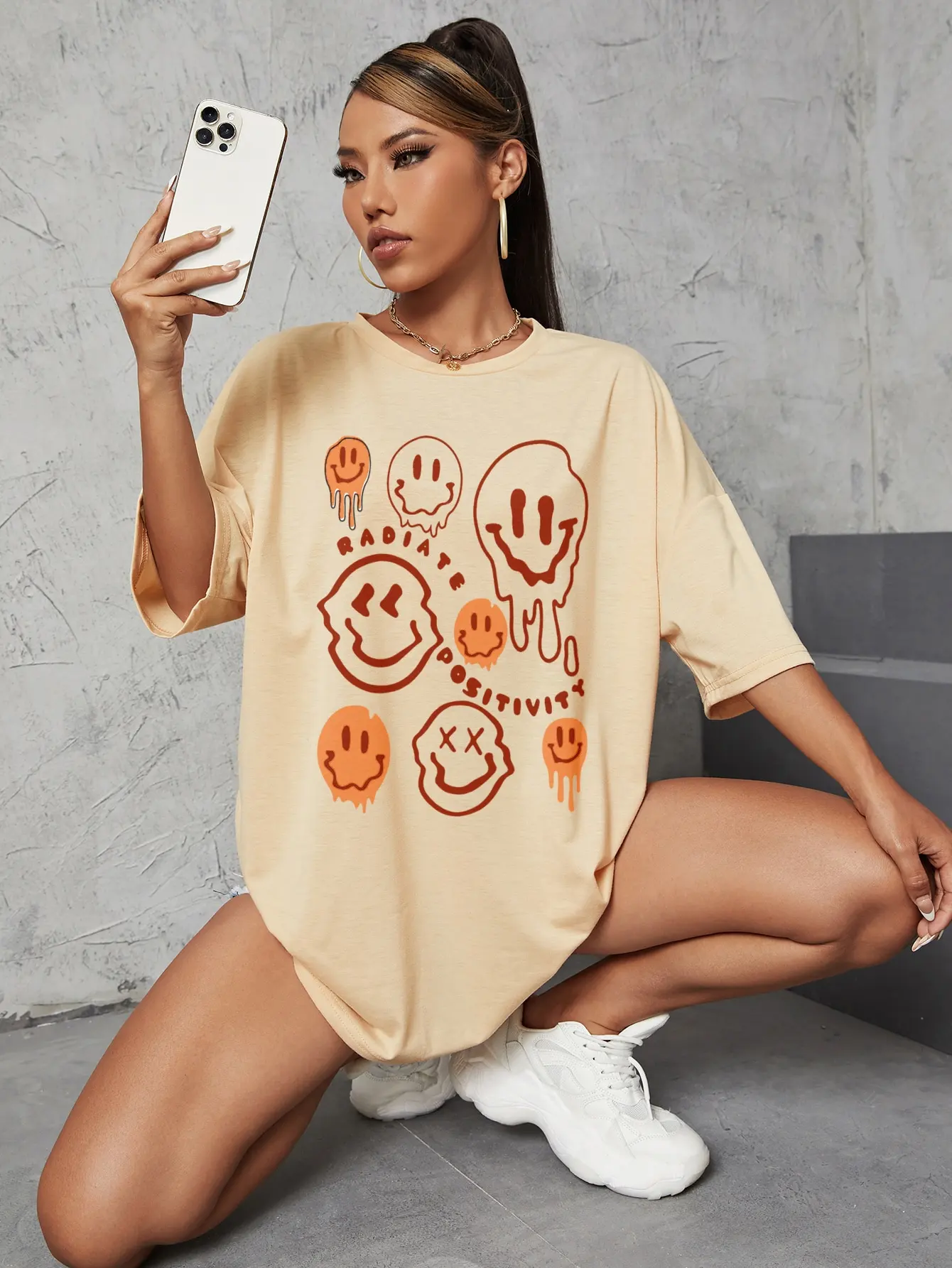 

8 Different Moods In Radial Positivity Tshirt Fashion Summer Short Sleeve Street Casual Tee Clothes Sport Cotton Women T Shirts