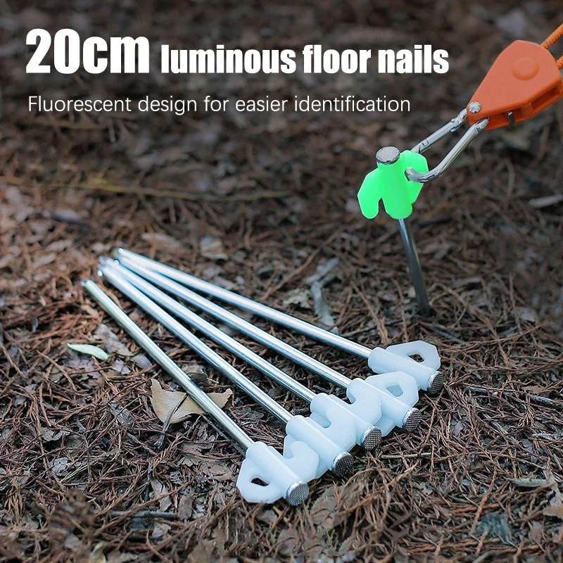 

Outdoor Ground Nail 21Cm Camping Canopy Tent Nail Fluorescent Wind Rope Nail With Hook Plastic Head