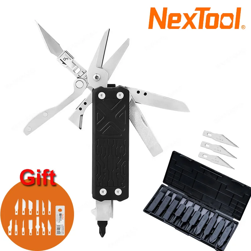 Фото Карманный Мультитул NexTool E1 10 в 1, мини инструменты для повседневного использования со сменным гравировальным ножом, складные ножницы, отвертка, скребок №1