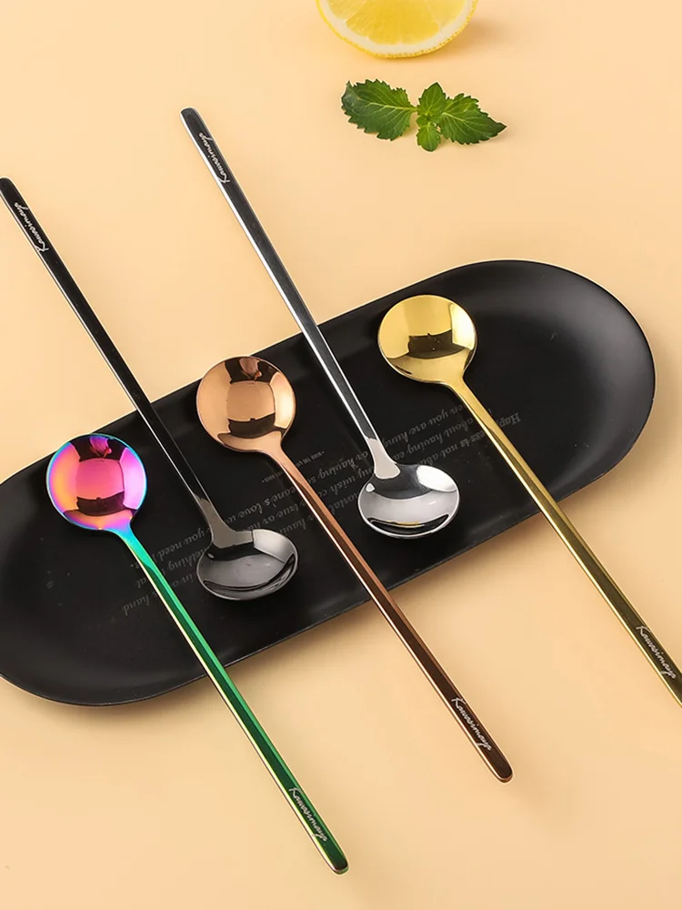 304 Stainless Steel Coffee Long Spoons 24cm Length Powdered Milk Honey Juicy Mixing Spoon Ins Popular Mirror Polishing Colorful