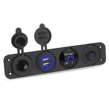 LED 로커 스위치 패널, 디지털 전압계, 듀얼 USB 포트, 12V 콘센트 조합, 방수 스위치 어댑터, 자동차 해양 보트용