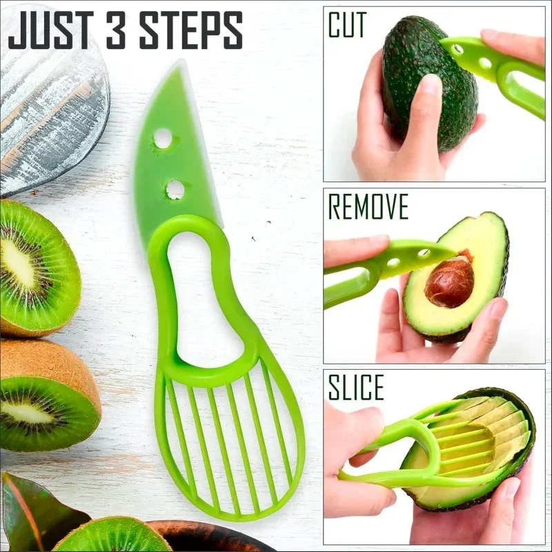 3 In 1 Avocado Slicer Shea Corer Butter ผลไม้ Peeler เครื่องตัด Pulp Separator มีดพลาสติกครัวผักเครื่องมือครัว Gadgets 1
