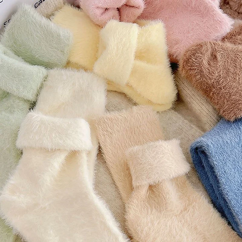 Synthetic Mink Cute Velvet Socks For Women Girls Autumn And Winter Elastic Thicken Thermal Coral Sleep Plush Floor Plush Socks