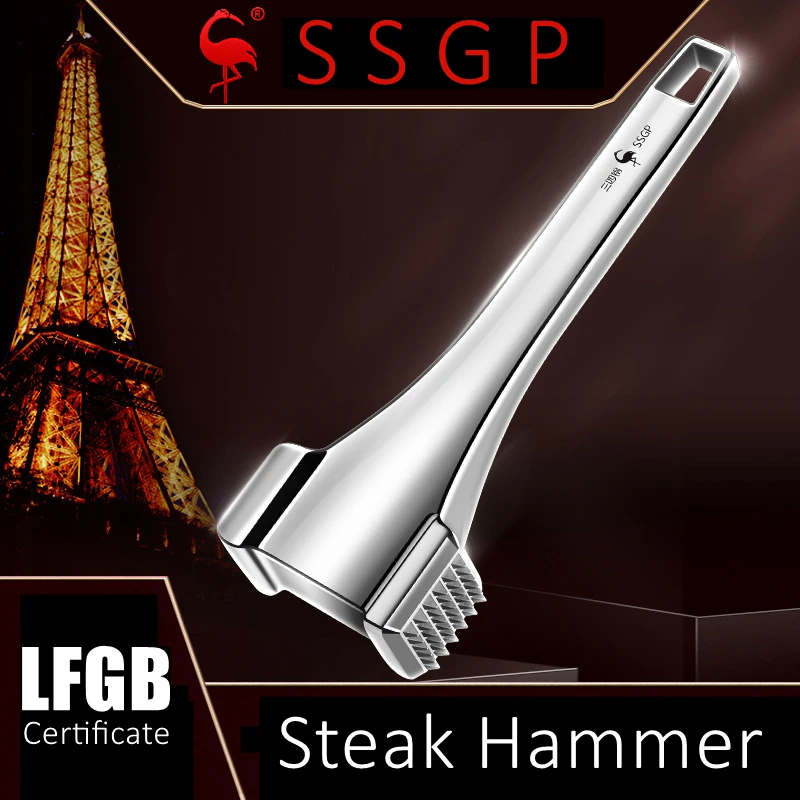 Luxury 304 Stainless Steel Steak Hammer LFGB Certificate 18cm 418g Ergonomic Meat Pummel Tenderizer for Kitchen Cooking Tool