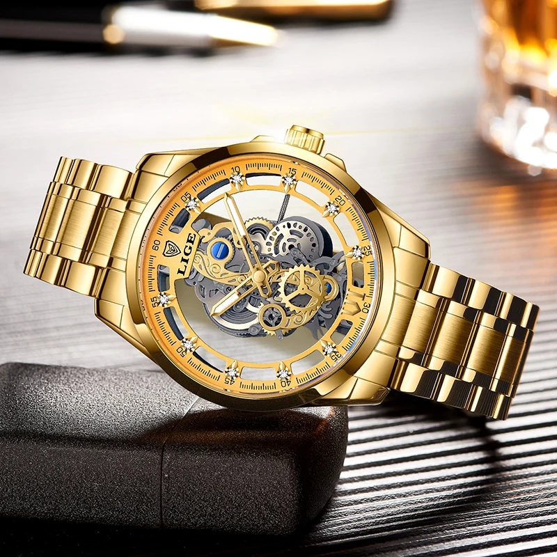 2024 New Men Watch LIGE Fashion Military Quartz Wrist Watches For Men Top Brand Luxury Hollow Skeleton Waterproof Watch Men