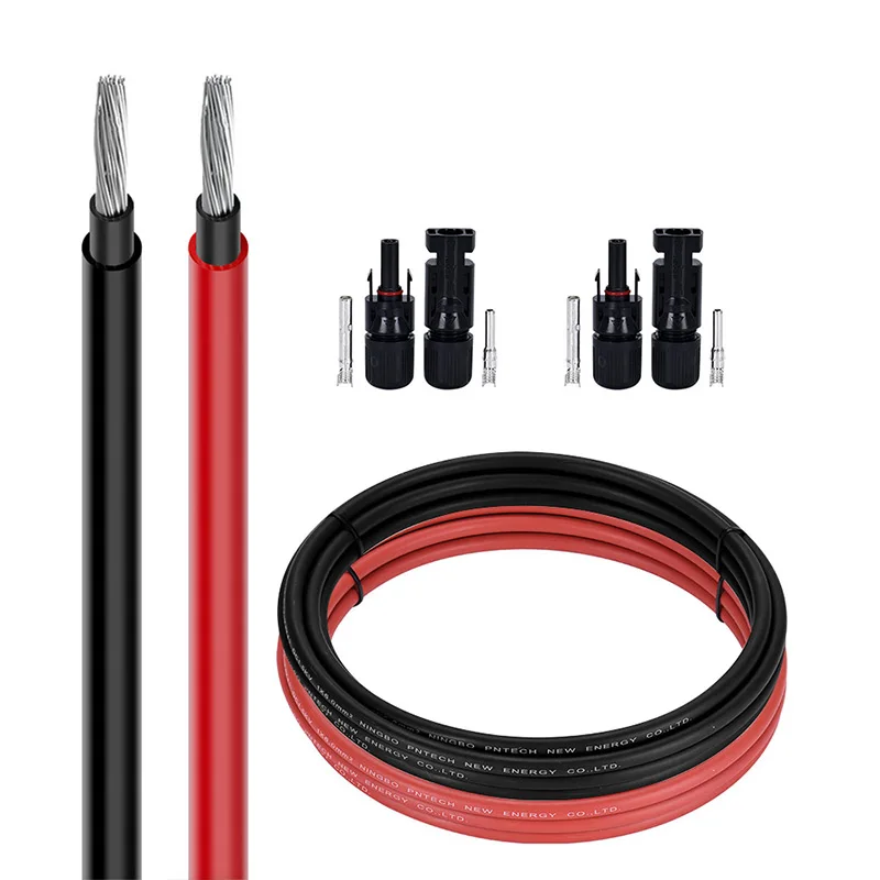 10m Solar PV Cable 1.5/2.5/4/6/10/15/25mm² PV1-F Black Red With Photovoltaic Connector PVC Insulated Solar Panel Extension Wire