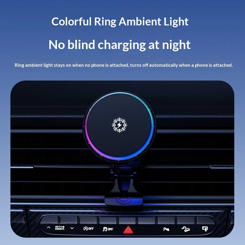 Magnetic Wireless Car Charger with Fast Cooling Technology and Phone Holder Stand