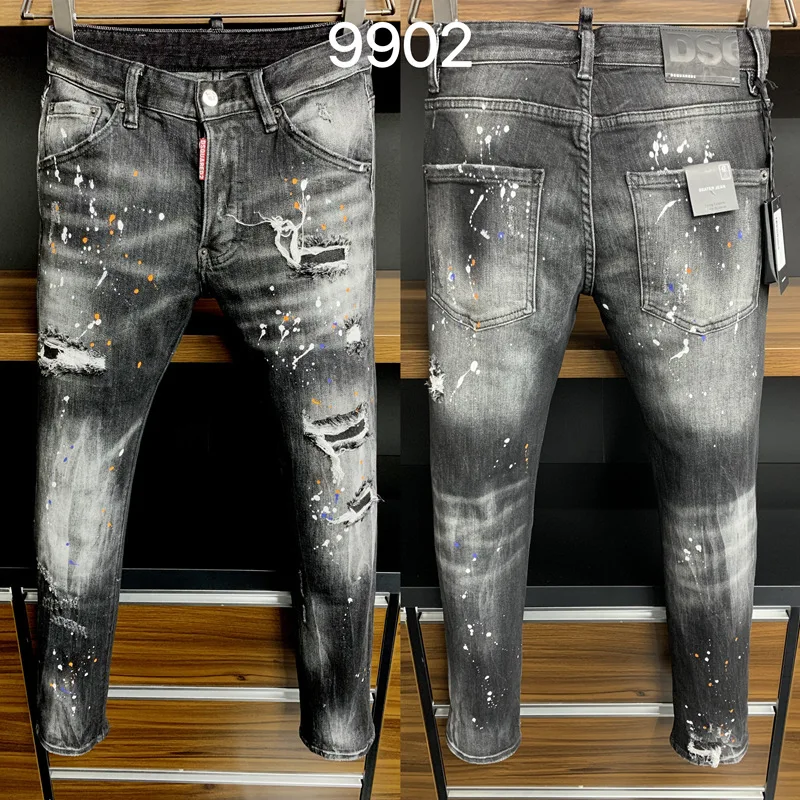 

Мужские джинсовые брюки с дырками, в итальянском стиле, небольшие прямые белые джинсы с эффектом потертости, модель 2023D2, 9902