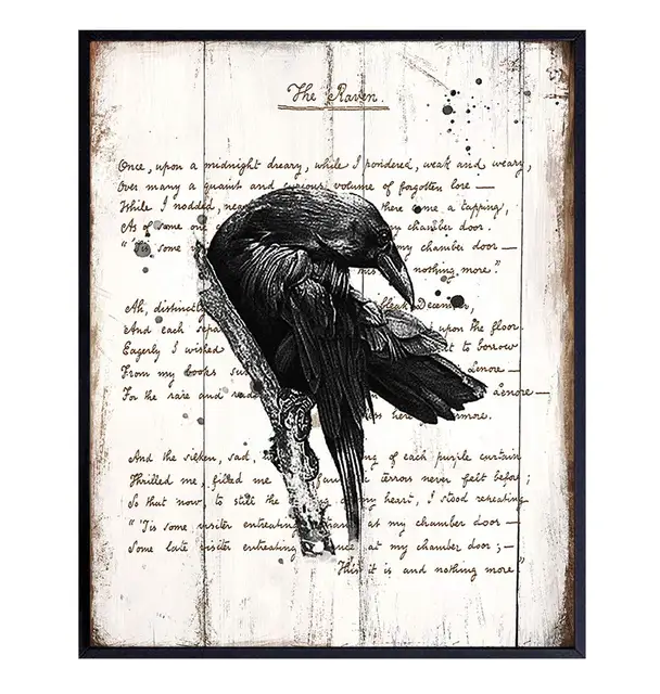 Edgar Allan Poe, The Raven - 8x10 Sign Photo - Shabby Chic Wall Art, Home Decor - Vintage Rustic Decoration Poster Print for Liv