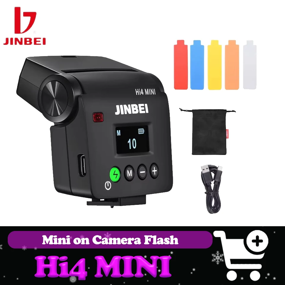 진베이 Hi4 미니 GN16 18Ws 7단계 디밍 범위 0.0.1-2.5초 풀라이트 리사이클링 온카메라 플래시 라이트 (야외 촬영용)