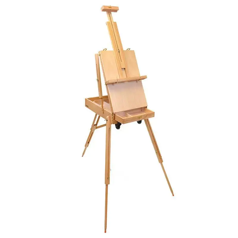 Beech Pull Rod Oil Painting Box Aluminum Alloy Bracket Oil Painting Stand Solid Wood Sketching Easel For Art Student