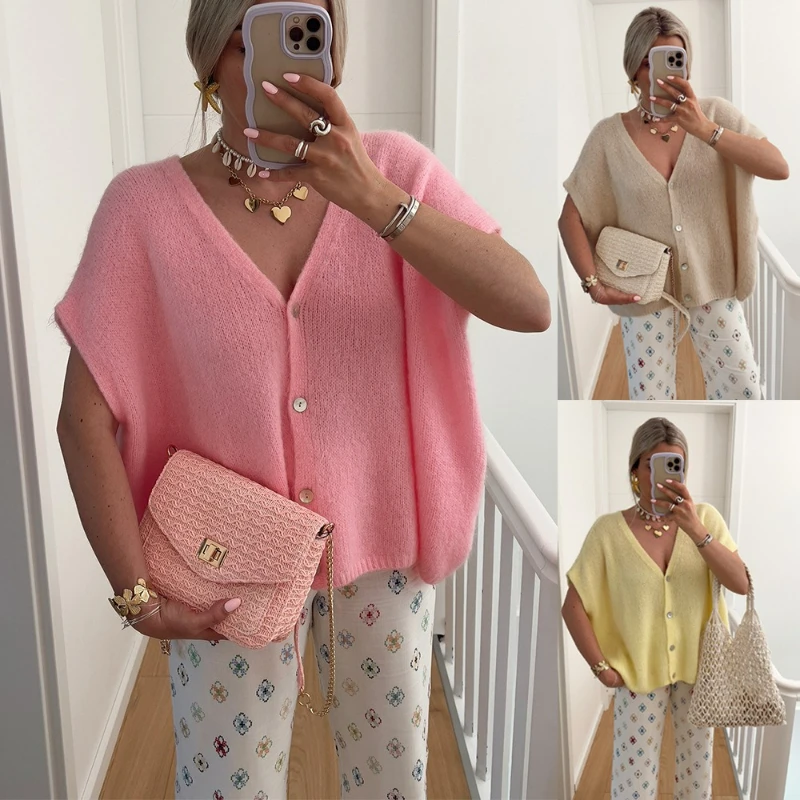 Women's Lightweight Long Sleeve Cardigan - V-Neck Open Front Button Hollow Out Sweater For Spring & Fall