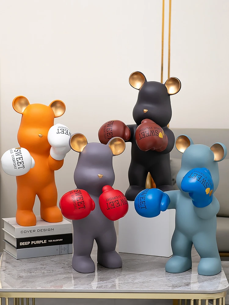 

Room Decor Boxing Bear Statue Modern Living Room Decoration Kawaii Desktop Accessories Nordic Art Sculpture Piggy Bank Holiday G