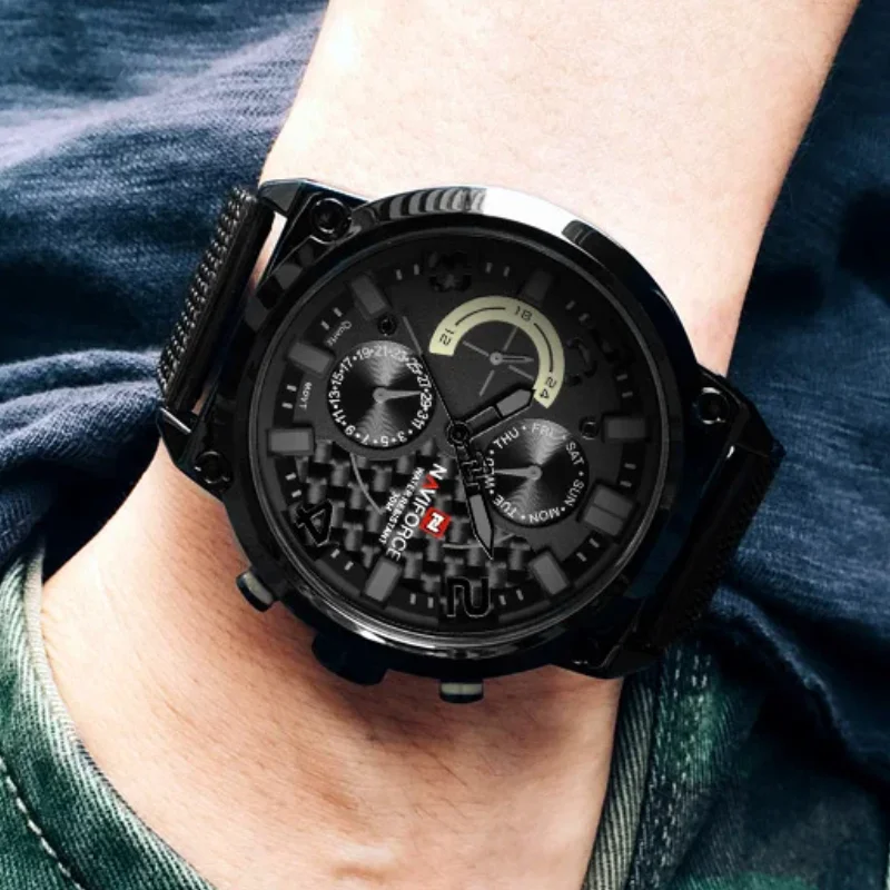 Naviforce Orologio Militare Uomo - Analogico Quarzo Con Data, Pelle Multifunzione, Impermeabile 3 ATM - 3
