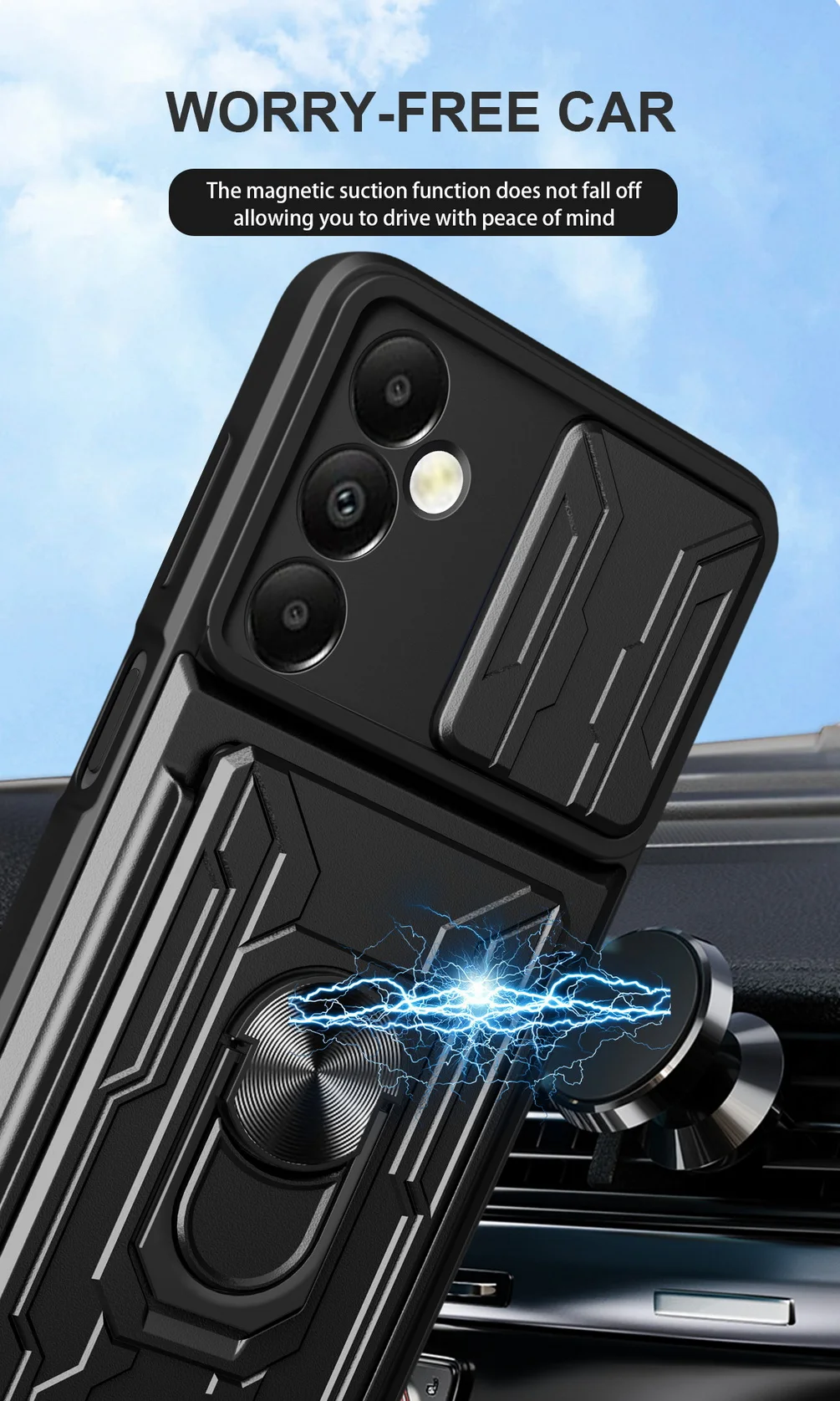 Card Slot Camera Protect Case with Armor Hybrid Ring Cover