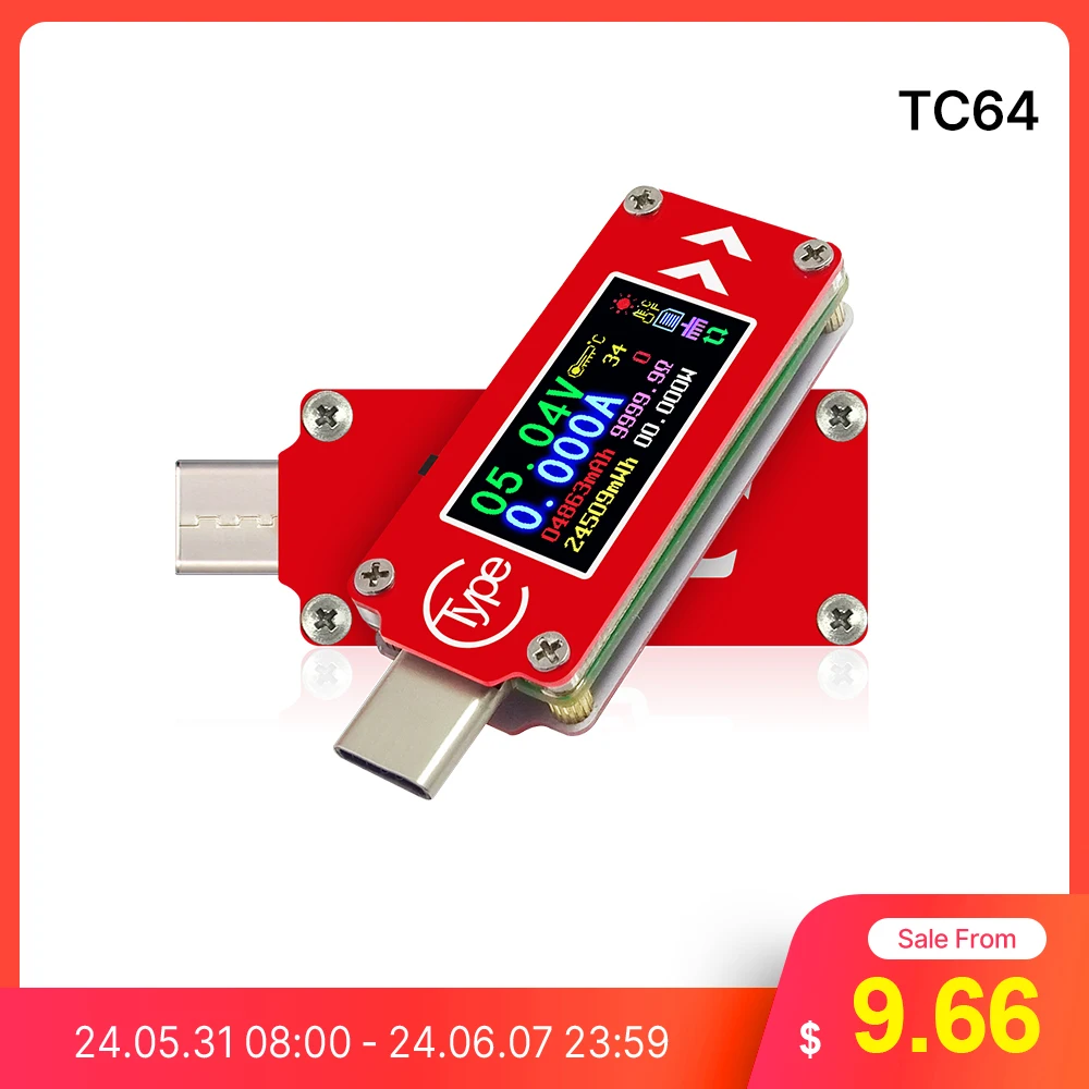 RD TC64  Type-C color LCD USB Voltmeter ammeter voltage current meter multimeter battery PD charge power bank USB Tester