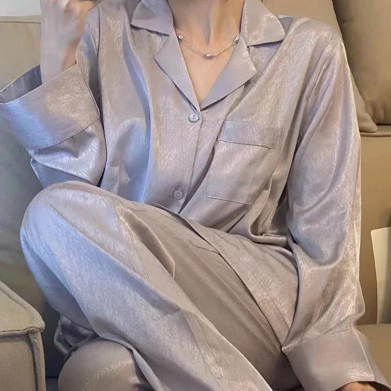Women Pajamas Sets Pocket Pyjama Spring Autumn Lapel Cute Pijamas Female Loungewear Long Sleeve Shirt Pants Sleepwear Homewear