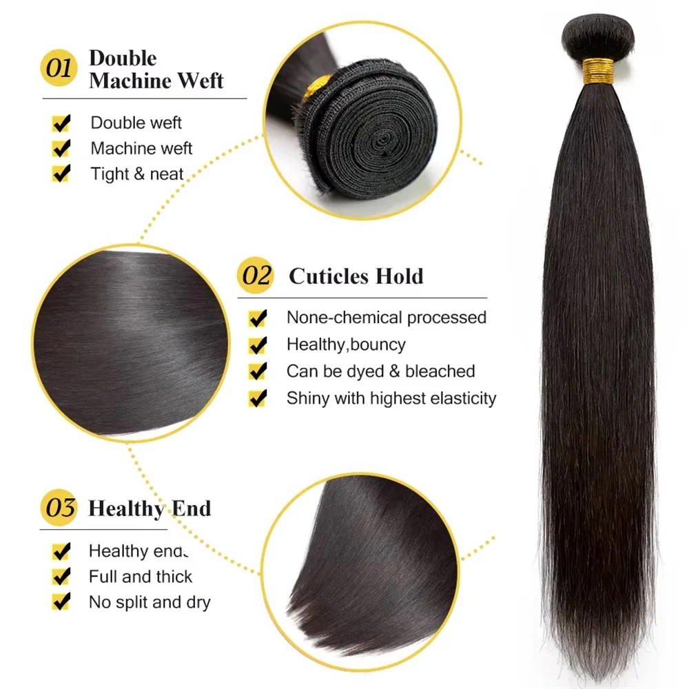 Eddfine 10-40 Inch Bone Straight Human Hair Bundles Brazilian Human Hair Weave Bundles 40 Inch Bundles Hair Extensions 3