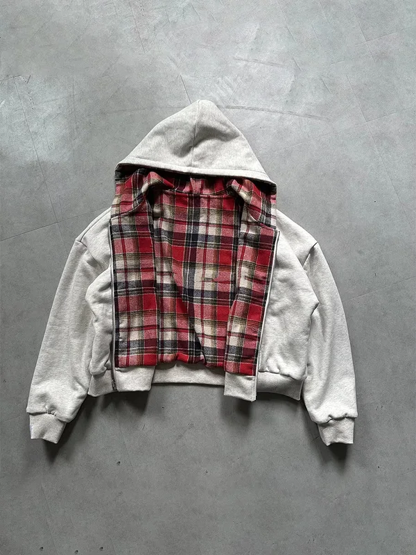 Winter Casual Plaid Print Hoodie Women's Warm Zip-Up