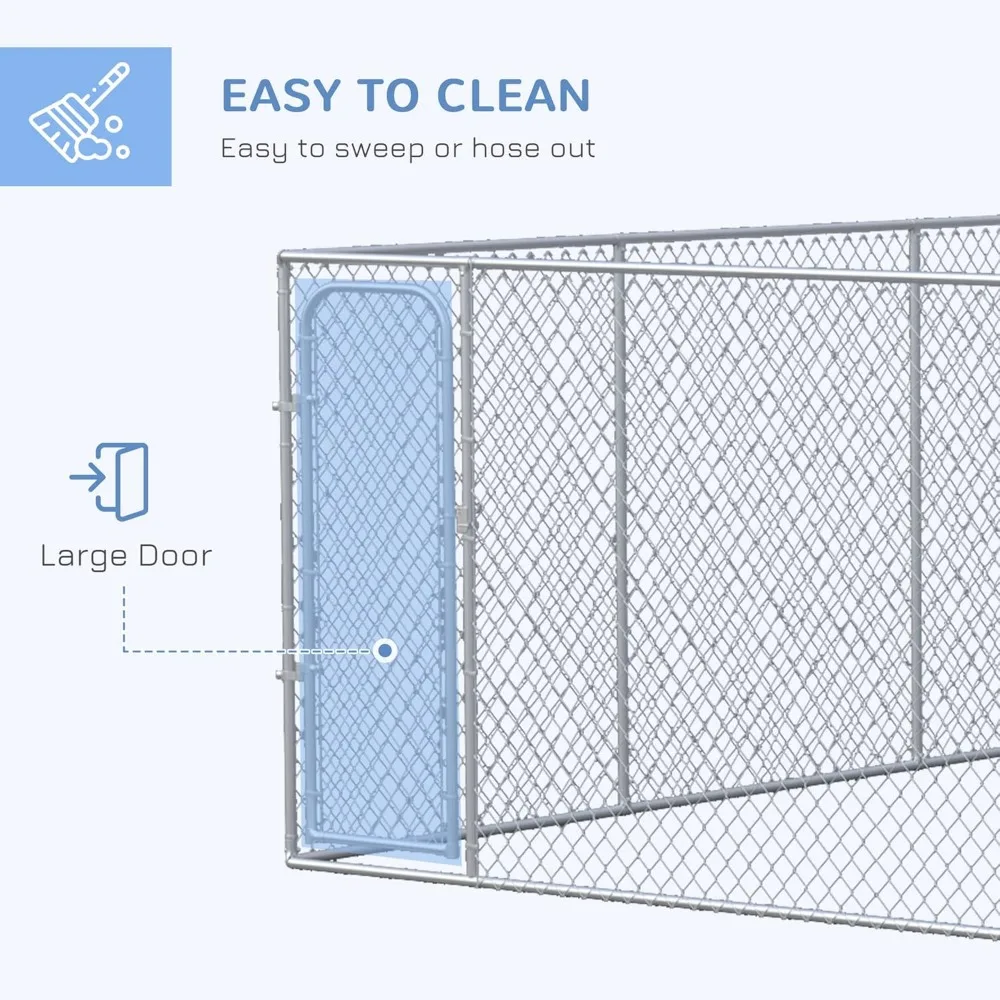 Large Dog Kennel Outside, Heavy Duty Dog Cage, Outdoor Fence Run with Galvanized Chain Link, Secure Lock,
