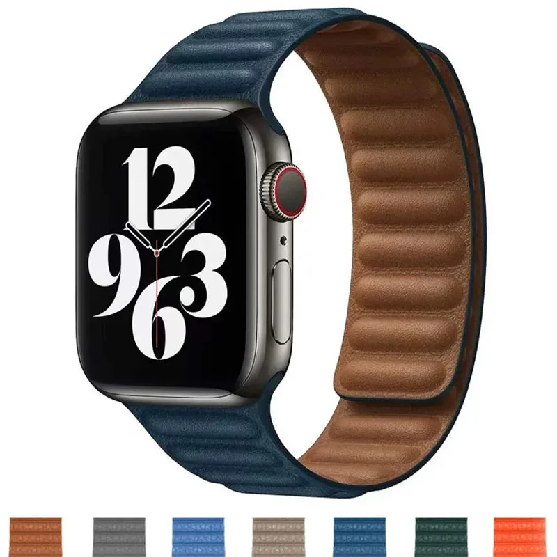 Leather watchband Leather Strap for Apple Watch Band 45mm 41mm 44mm 40mm Original Magnetic Loop Link Bracelet iWatch Ultar2 49mm 9 8 7 6 SE 3 42mm