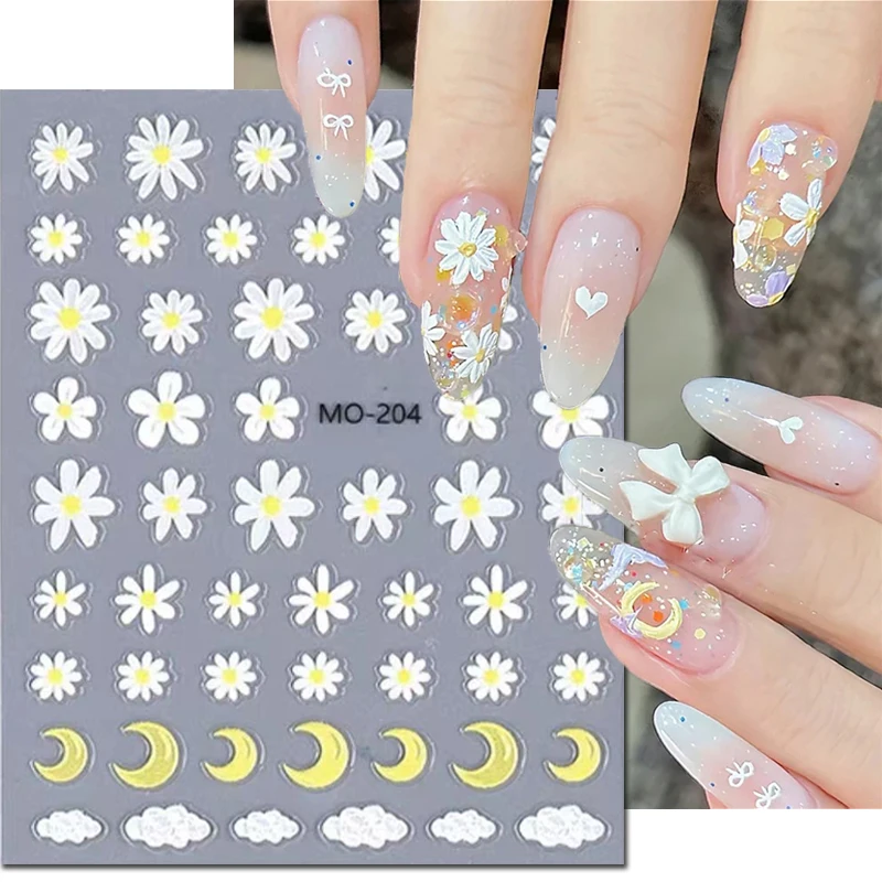 Nail Stickers Nail Art Decoration Nail Decals Flower Stickers 3d Nail Art Decals Summer Daisy Fruits White Florals Petals Flowers Adhesive Sliders Nail Stickers Decoration Manicure