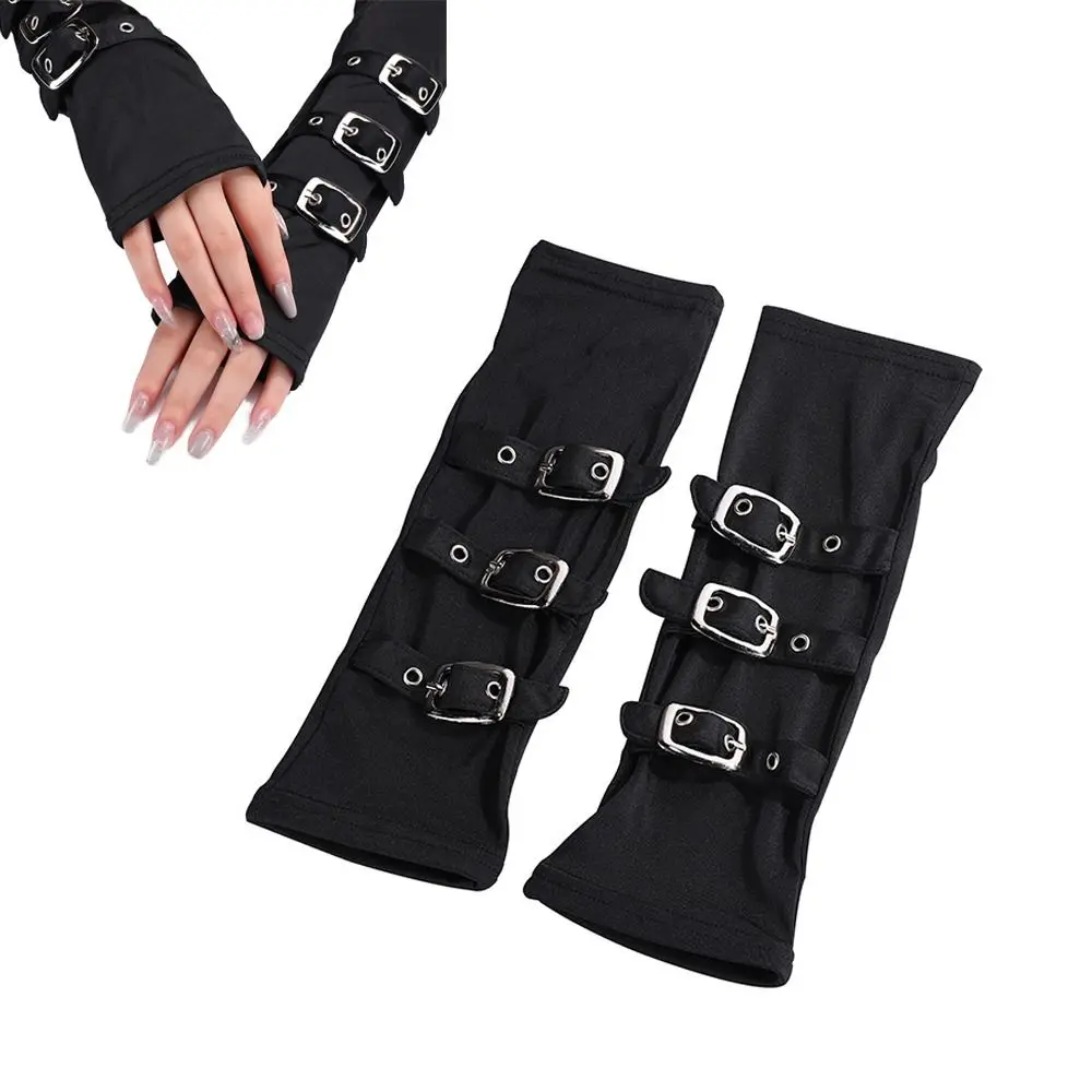

Harajuku Gothic Fingerless Black Cosplay Wrist Mitten Eyelet Ribbon Half Finger Gloves Elbow Gloves