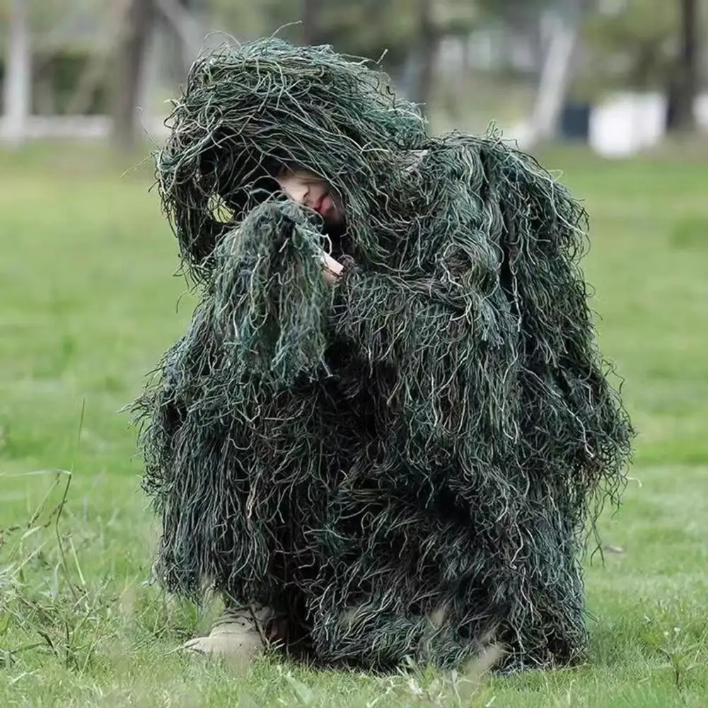 Forest Camouflage Clothing Ghillie Suit with Jacket Pants Hood Garland Carry Bag Hunting Apparel Halloween Ghillie Costume 5Pcs ghillie suit