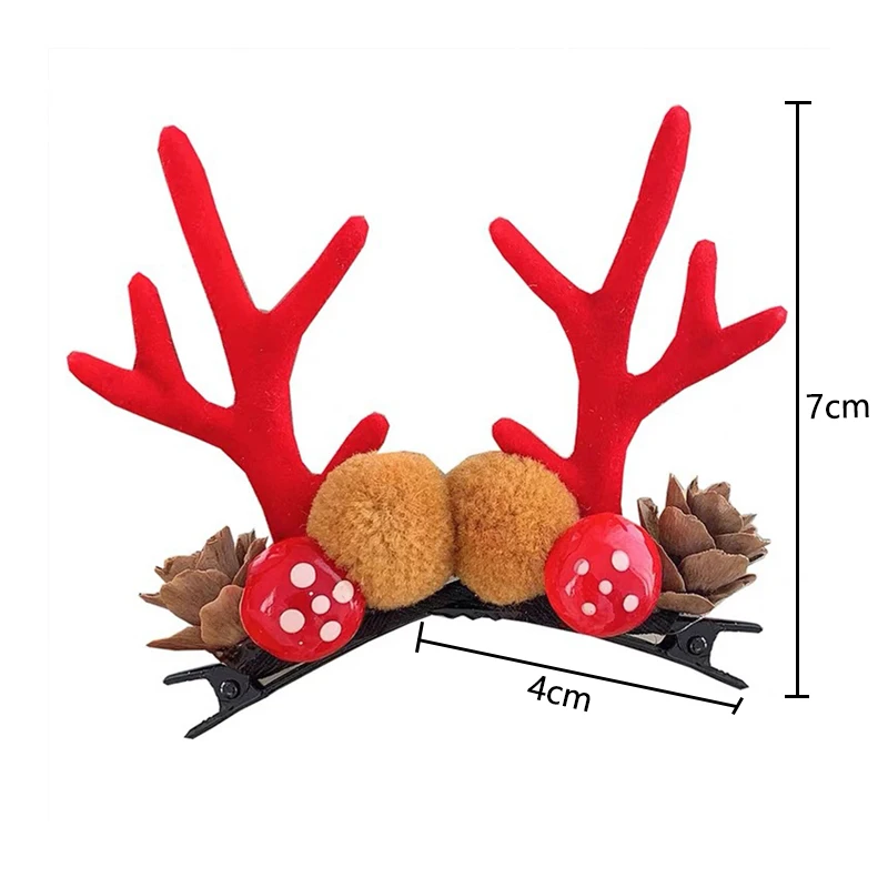 2Pcs/Set Christmas Hair Clips For Girls Cute Deer Ear Hairgrips Kids Xmas Antler Hairpin Barrette Hair Accessory Party Headwear