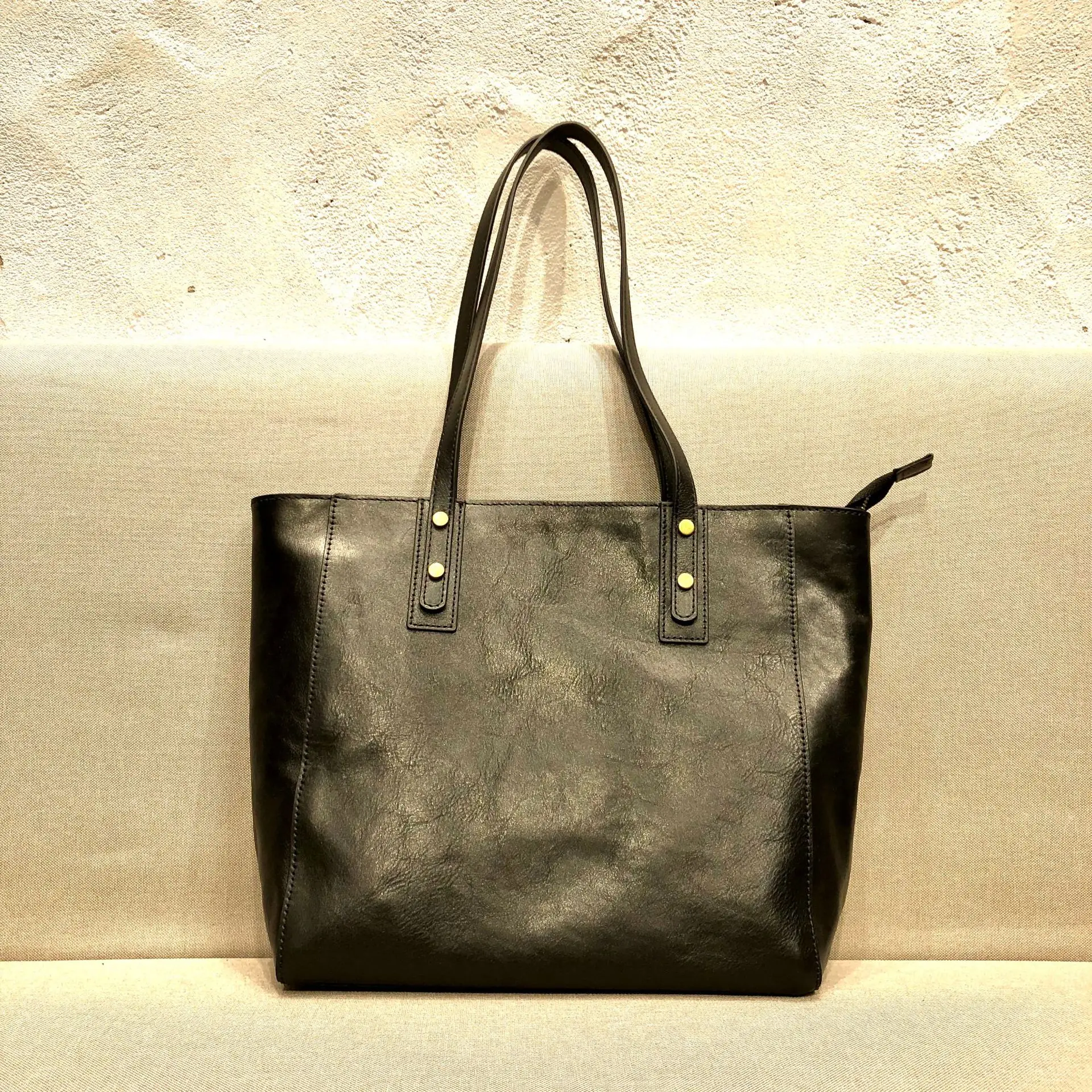 Leather Women's Shoulder Bag Handmade Top Layer Vegetable Tanned Cow Leather Tote Bag Large Capacity Shopper Handbag Armpit Bag