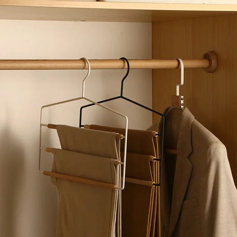 3 Tiers Wooden Pants Hangers Space Saving Multi-Layer Trouser Racks Multi-functional Iron Clothes Hanger for Scarf Tie Towel Clothes Hanger Pants Rack