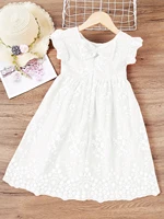 New Girl’s Solid Lace Flower Flying Sleeves Bow Zipper Fashionable Princess Dress Summer Ladies Romantic Dress With Belt