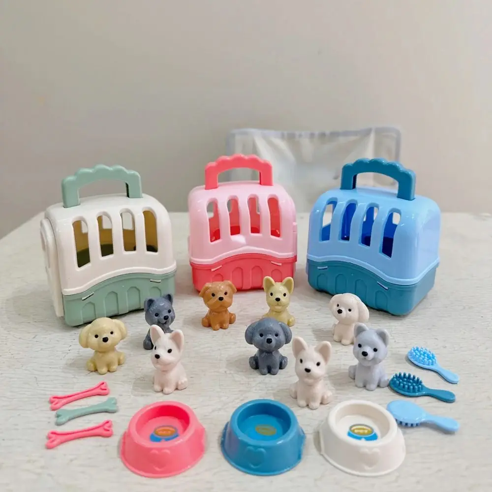 Playing House Pet Basket Dog Set Scene Playing Family Toys Dog Dollhouse Cartoon Miniature Dog Cage Toys Birthday Gift