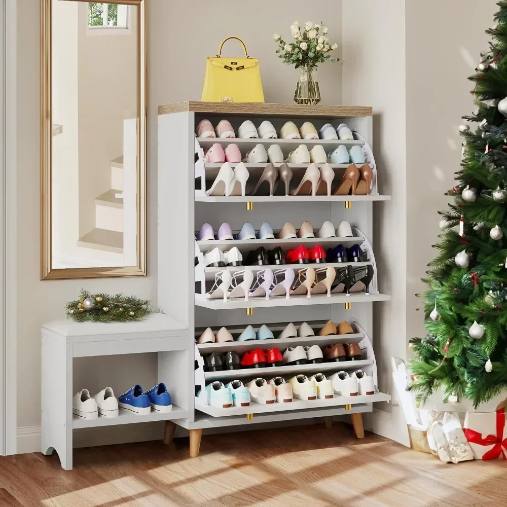 

With 3 Flap Drawers Vertical Shoe Rack Freestanding Hidden Shoe Rack Storage Box With Gold Metal Handle Shoes Organizer Hallway