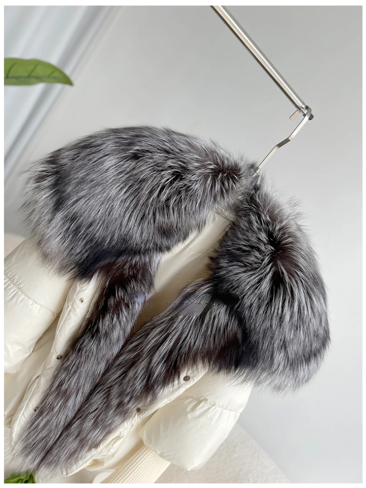 Female Large Fox Fur Collar Outerwear Thick Warm Fur Real Fur Coat Winter Jacket Women White Duck Down Jackets Hooded