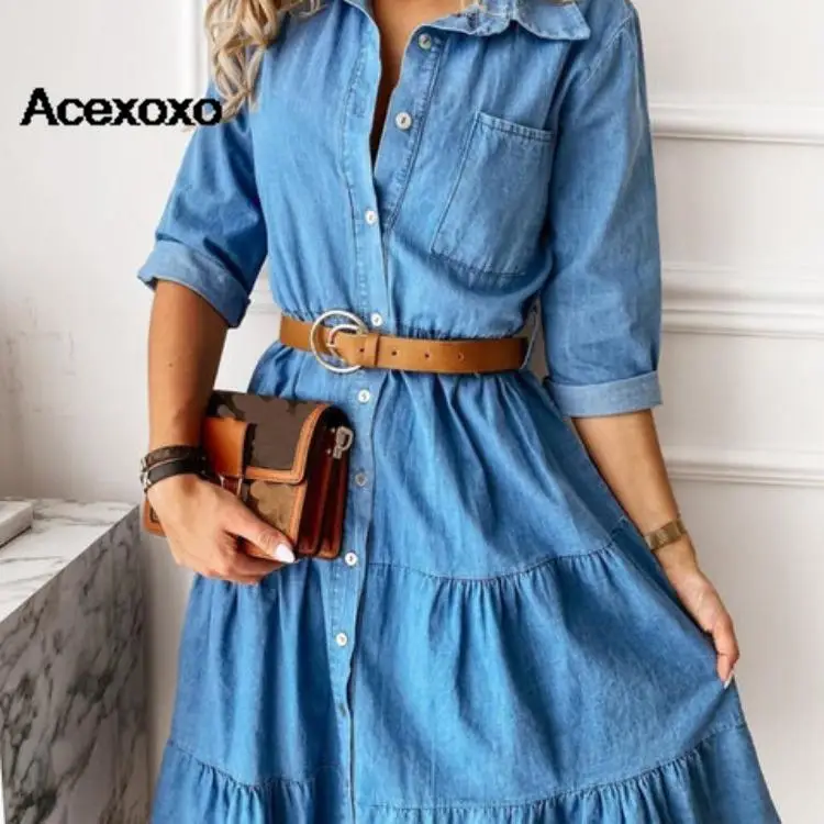 

2023 new spring summer imitation denim dress MIDI skirt