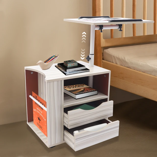 Lifting Bedside Table End Tables Removable Bedside Multi-Layer Storage Desk With Lockable Wheels