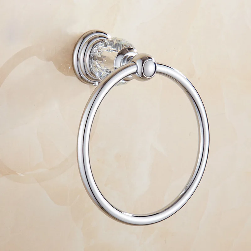 Stainless steel crystal Gold towel ring Bathroom bathroom hardware pendant towel rack Bath ring European shelf