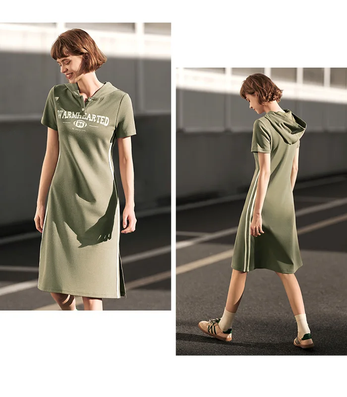 Jumpsuit For Women Letter Print And Color-Blocked Sports Style New In Summer Slim Fit Hooded Mid-Length Dress