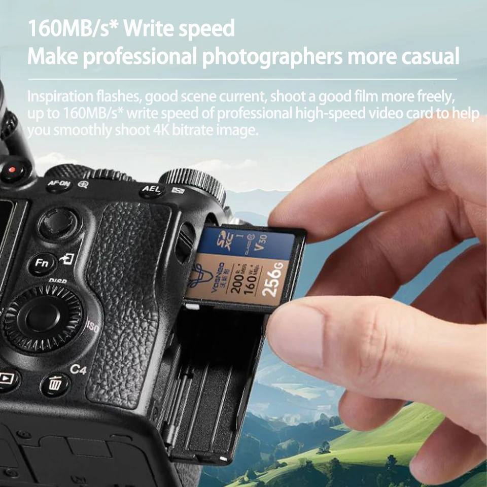 VasNeo SD4.0 V30 64G 128G 256G Memory Card High Speed Transfer UHS-I SD Storage Card to Capture 4K HD Video for Camera