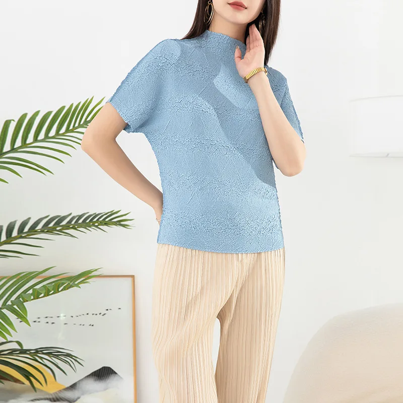 

Pleated short sleeve T-shirt women 2023 summer new fashion top