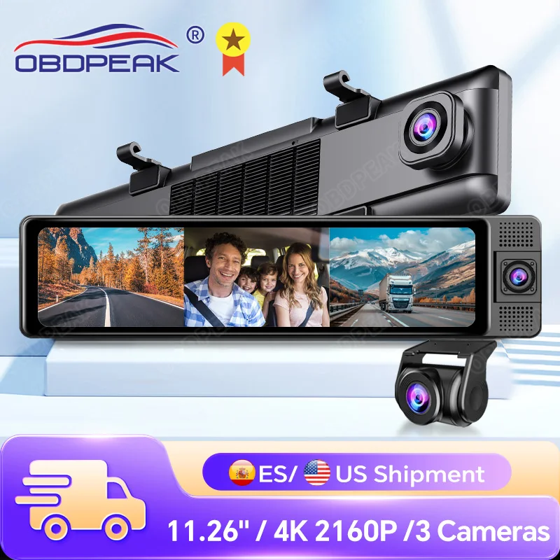 OBDPEAK H330 4K Dash Cam Cameras Car DVR Touch Screen Rearview