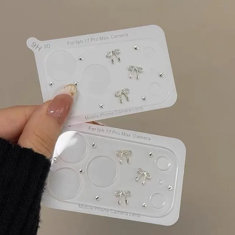 Custodia Protettiva per Fotocamera in Vetro con Fiocco Diamantato per iPhone 17 Pro Max 17Pro, Pellicola Protettiva Rigida o Morbida per Lenti, Cover Completa per iPhone 17 Pro