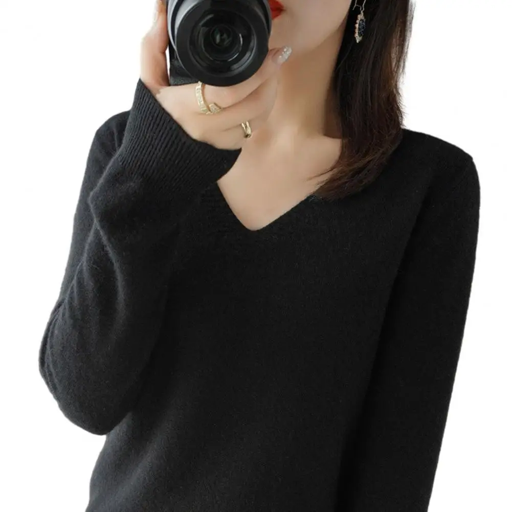 

Fall Spring Top Women Blouse V Neck Long Sleeve Pullover Solid Color Knitted Bottoming Shirt Women Sweater blusas para mujer