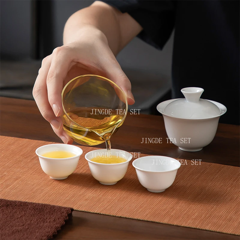 Chaoshan White Porcelain Kung Fu Tea Set Travel Chinese Ceramic Portable Set Gift Tea Set Tea Ceremony Accessories