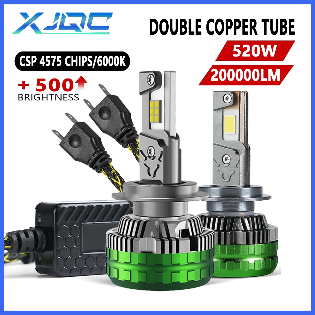 

XJQC S12 200000LM 6000K 520W H4 H7 Car LED Headlight H1 H8 H9 H11 9005 9006 9012 CSP Chips 4575 Double Copper Tube Lamps 12-24V