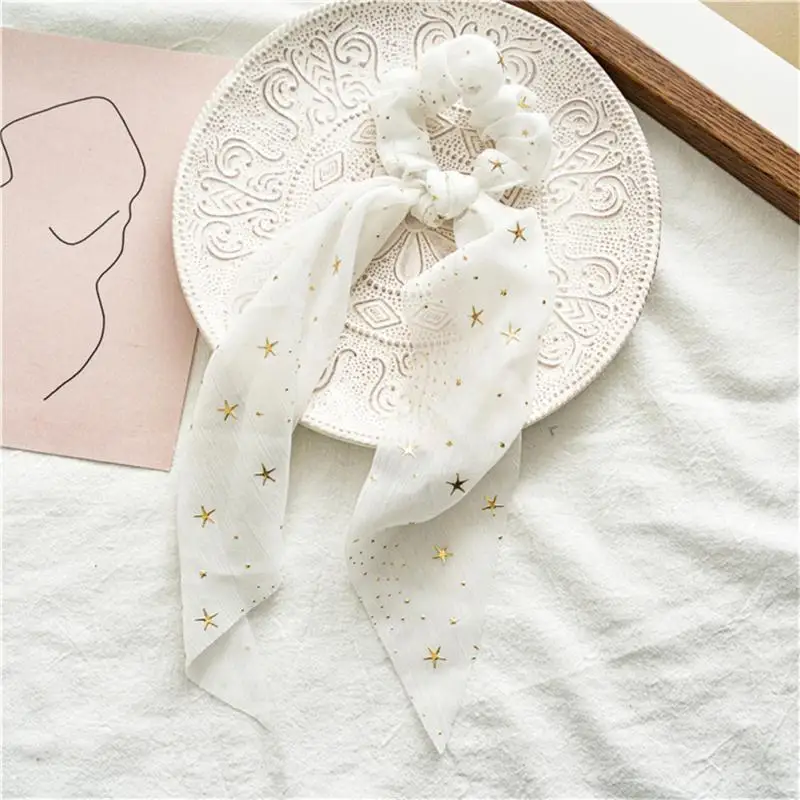 Santa Claus Bows Hair Scrunchies Long ribbon Ponytail Scarf Hair Tie Women Girls Elastic Bands Christmas Accessories